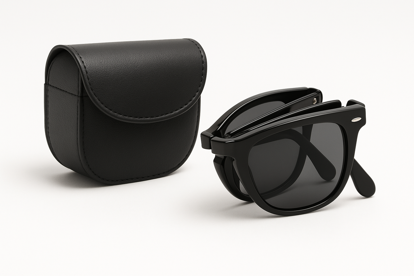 black folding sunglasses with case