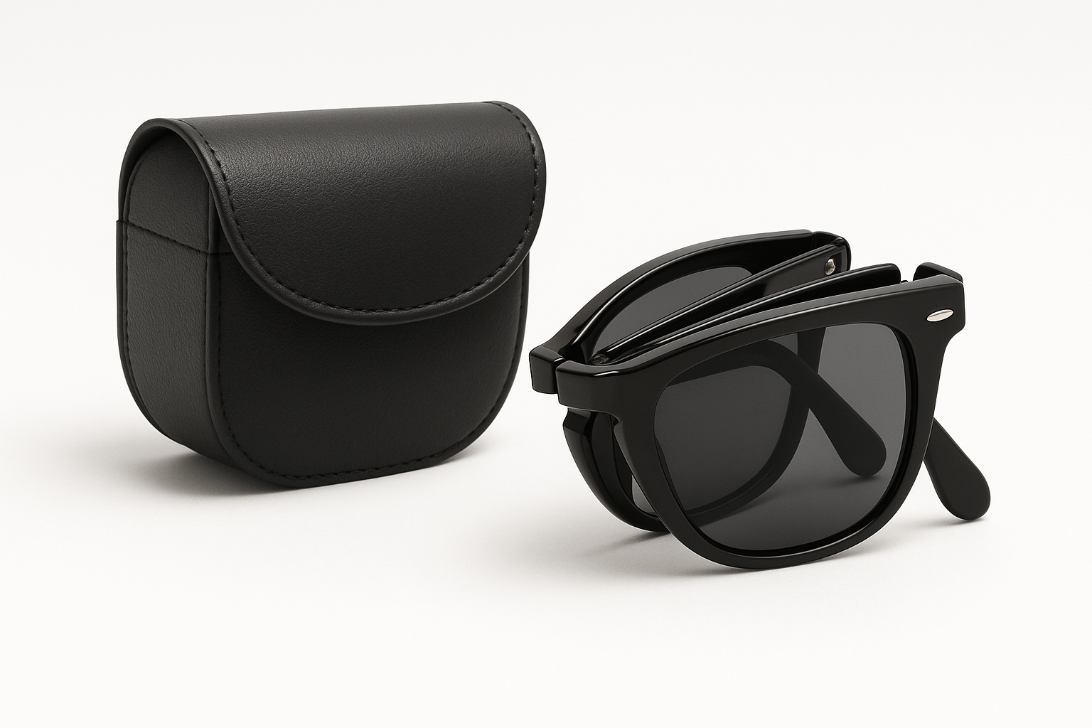 black folding sunglasses with case