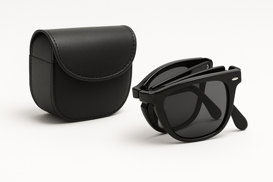 black folding sunglasses with case